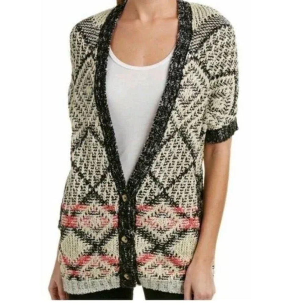 Short Sleeve Boho Knit Cardigan Cottage New Preppy‎ Aztec Small Carol Anderson
